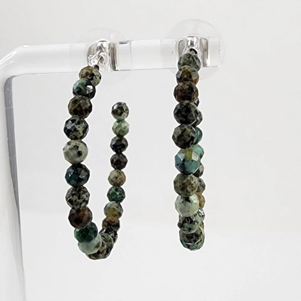 Genuine jasper hoop earrings - sterling silver - artisan hoops - green jasper - Picture 12 of 15